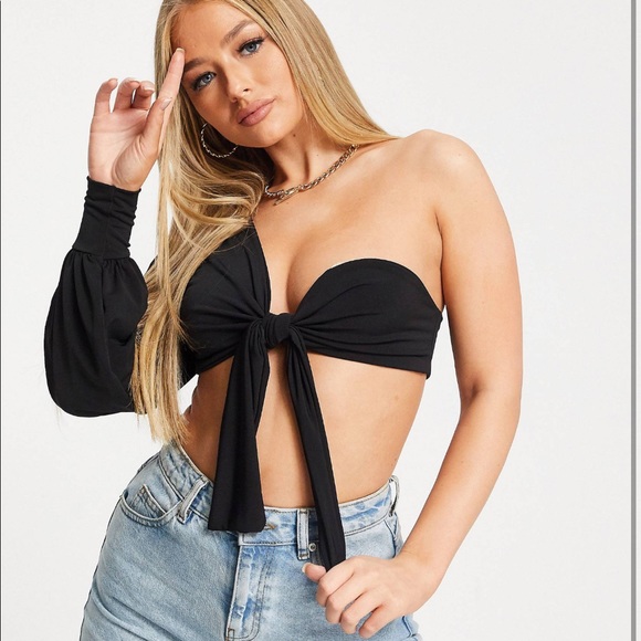 One shoulder tie front crop top